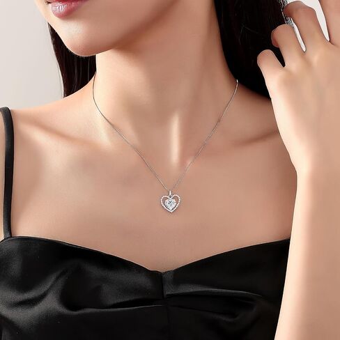 2CT Moissanite Heart Necklace Gifts for Women ، S925 Sterling Silver Jewelry for Wife ، عيد ميلاد الذكرى السنوية للزوجة لها ، هدايا المجوهرات لصديقتها ، أمي ، الذهب الذهب/الذهب الأبيض 18 ك. in Kuwait