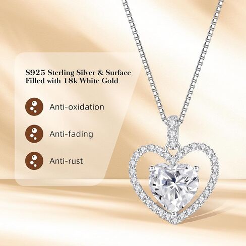 2CT Moissanite Heart Necklace Gifts for Women ، S925 Sterling Silver Jewelry for Wife ، عيد ميلاد الذكرى السنوية للزوجة لها ، هدايا المجوهرات لصديقتها ، أمي ، الذهب الذهب/الذهب الأبيض 18 ك. in Kuwait