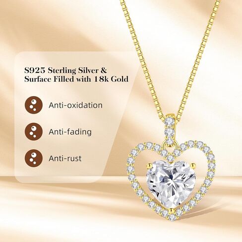 2CT Moissanite Heart Necklace Gifts for Women,S925 Sterling Silver Jewelry for Wife,Anniversary Birthday Present for Wife Women Her,Jewelry Gifts for Girlfriend,Mom,18K Gold/White Gold Filled in Saudi Arabia