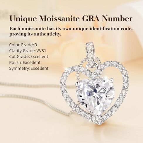 2CT Moissanite Heart Necklace Gifts for Women ، S925 Sterling Silver Jewelry for Wife ، عيد ميلاد الذكرى السنوية للزوجة لها ، هدايا المجوهرات لصديقتها ، أمي ، الذهب الذهب/الذهب الأبيض 18 ك. in Kuwait