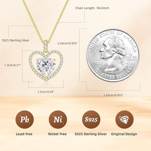 2CT Moissanite Heart Necklace Gifts for Women,S925 Sterling Silver Jewelry for Wife,Anniversary Birthday Present for Wife Women Her,Jewelry Gifts for Girlfriend,Mom,18K Gold/White Gold Filled in Saudi Arabia