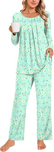 Anymeet Womens Pajama Set Long Sleeve 2 Piece Winter Ladies Sleepwear Soft PJs Comfy Lounge Sets with Pockets in Saudi Arabia