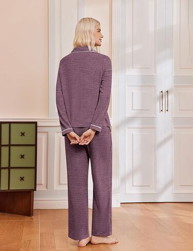 Ekouaer النسائية Pajama يضع الأكمام الطويلة ملابس النوم المريحة لأسفل سروال طويل السراويل PJS مجموعة مع جيوب S-XXL in Saudi Arabia