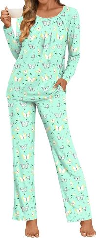 Anymeet Womens Pajama Set Long Sleeve 2 Piece Winter Ladies Sleepwear Soft PJs Comfy Lounge Sets with Pockets in Saudi Arabia