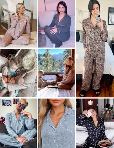 Ekouaer النسائية Pajama يضع الأكمام الطويلة ملابس النوم المريحة لأسفل سروال طويل السراويل PJS مجموعة مع جيوب S-XXL in Saudi Arabia