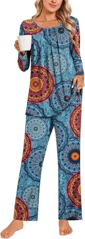Anymeet Womens Pajama Set Long Sleeve 2 Piece Winter Ladies Sleepwear Soft PJs Comfy Lounge Sets with Pockets in Saudi Arabia