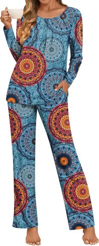 Anymeet Womens Pajama Set Long Sleeve 2 Piece Winter Ladies Sleepwear Soft PJs Comfy Lounge Sets with Pockets in Saudi Arabia