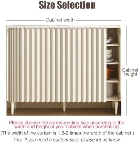 Beige Pleated Folding Cupboard Curtain for Shelves & Bookcases, Dustproof Sliding Track Curtains for Cabinets & Wardrobes, Easy Install Under Sink Curtains (W 80cm x H 50cm) in Saudi Arabia