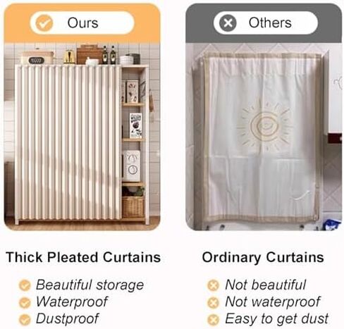 Beige Cabinet Curtains for Shelves, Dust-Proof Closet Curtain with Sliding Rail, Privacy Curtain for Kitchen, Wardrobe, Pantry & Laundry Room (80cm Track x H 120cm) in Saudi Arabia