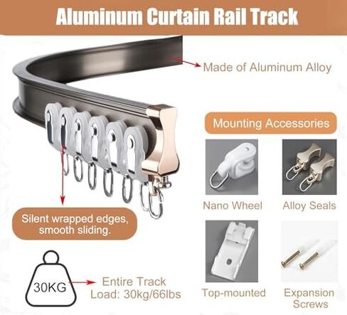 Blackout Bendable Curtain Track - Ceiling Mount, Flexible Straight & Curved Rod for Living Room, Bedroom, Patio, Room Divider with Silent Wheels (White, 2.0m/6.6ft) in Saudi Arabia