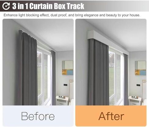 Modern Blackout Curtain Rod Cover with 2 Rails, Stylish Bedroom & Living Room Valance Pelmet, Versatile Curtain Track Box Decor for Hotels & Balconies, Grey 23ft (701cm) in Saudi Arabia