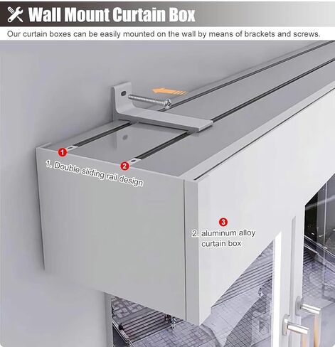 Modern Blackout Curtain Rod Cover with 2 Rails, Stylish Bedroom & Living Room Valance Pelmet, Versatile Curtain Track Box Decor for Hotels & Balconies, Grey 23ft (701cm) in Saudi Arabia