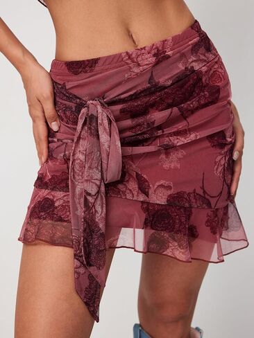 CIDER Chiffon High Waist Floral Knotted Mini Skirt in Saudi Arabia