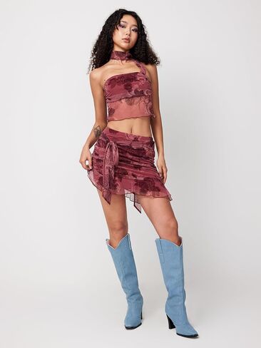 CIDER Chiffon High Waist Floral Knotted Mini Skirt in Saudi Arabia