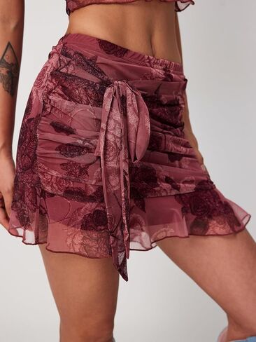 CIDER Chiffon High Waist Floral Knotted Mini Skirt in Saudi Arabia