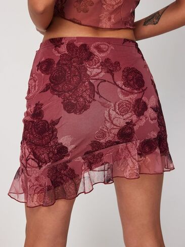 CIDER Chiffon High Waist Floral Knotted Mini Skirt in Saudi Arabia