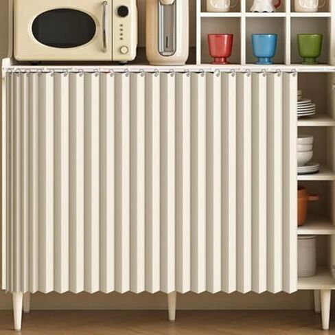 Beige Pleated Folding Cupboard Curtain for Shelves & Bookcases, Dustproof Sliding Track Curtains for Cabinets & Wardrobes, Easy Install Under Sink Curtains (W 80cm x H 50cm) in Saudi Arabia