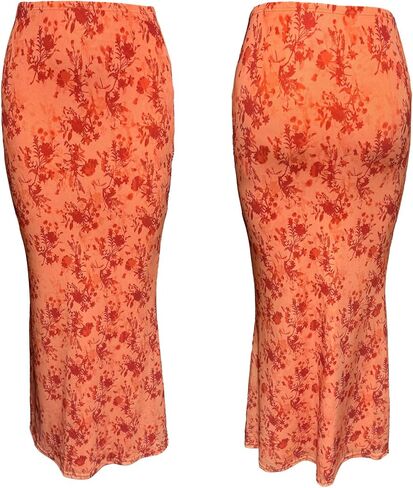 Women's Maxi Skirt Mesh Floral Print Casual High Waisted Elastic Bodycon Fishtail Hem Vacation Long Skirts in Kuwait