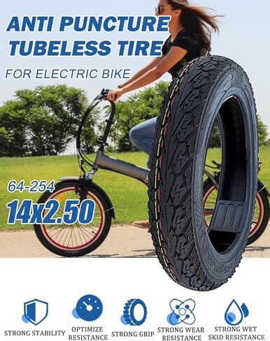 14X2.50 Ebike Replacement Tire for Electric Scooters, 6PR, 14X2.50 (64-254) Tubeless Tire Compatible 2.50-10, 45PSI, Puncture Resistant and Thickened in Saudi Arabia