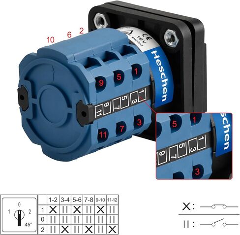 Universal Rotary Cam Selector Changeover Switch SZW26-20/D202.2 660V 20A ON-OFF-ON 3 Position 2 Phase 8 Terminals CE in Saudi Arabia
