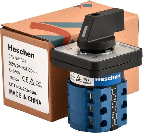 Universal Rotary Cam Selector Changeover Switch SZW26-20/D202.2 660V 20A ON-OFF-ON 3 Position 2 Phase 8 Terminals CE in Saudi Arabia