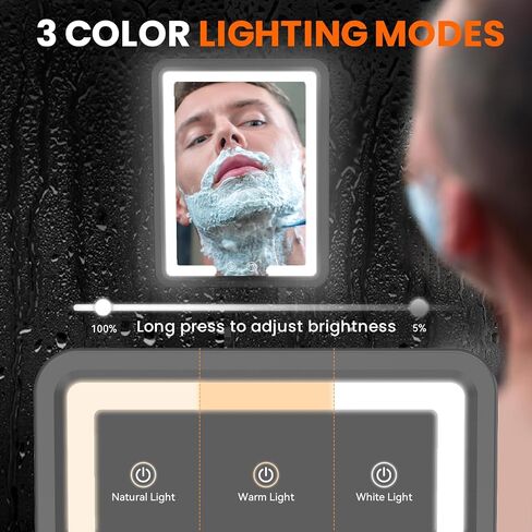 مرآة دش بدون ضباب LED للحلاقة - ضباب ساخن خالية ، 3 أضواء قابلة للذات ، 360 درجة قابلة للتعديل ، قابلة للشحن - مع صينية تخزين ، وحواد حلاقة وحلاقة ، وهدايا للرجال in Saudi Arabia