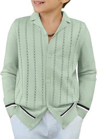Arshiner Boys School Cardigan Sweater Long Sleeve Button Down Knit Shirts Fall Casual Vintage Shirt for Kids 5-13 Years in Saudi Arabia