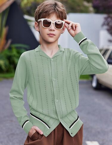 Arshiner Boys School Cardigan Sweater Long Sleeve Button Down Knit Shirts Fall Casual Vintage Shirt for Kids 5-13 Years in Saudi Arabia