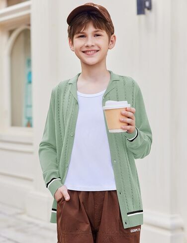 Arshiner Boys School Cardigan Sweater Long Sleeve Button Down Knit Shirts Fall Casual Vintage Shirt for Kids 5-13 Years in Saudi Arabia