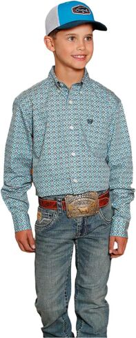 Cinch Boys' Long Sleeve Button Down Blue Print Western Shirt in Saudi Arabia
