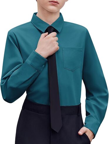 Arshiner Boys Long Sleeve Dress Dress Button Told Button Down Down School School Detory Monitor Derts مع جيب لمدة 5-12 سنوات in Saudi Arabia