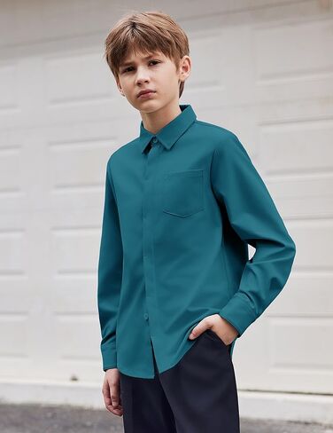 Arshiner Boys Long Sleeve Dress Dress Button Told Button Down Down School School Detory Monitor Derts مع جيب لمدة 5-12 سنوات in Saudi Arabia