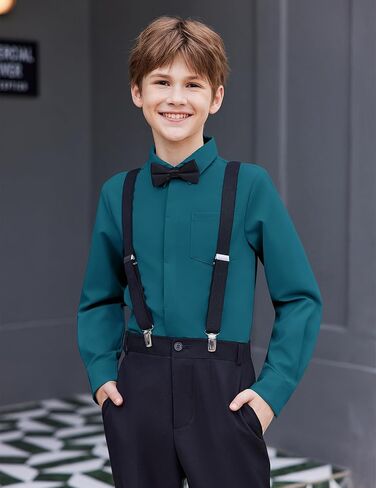 Arshiner Boys Long Sleeve Dress Dress Button Told Button Down Down School School Detory Monitor Derts مع جيب لمدة 5-12 سنوات in Saudi Arabia