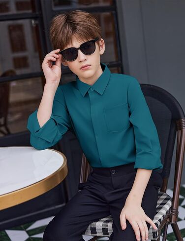 Arshiner Boys Long Sleeve Dress Dress Button Told Button Down Down School School Detory Monitor Derts مع جيب لمدة 5-12 سنوات in Saudi Arabia