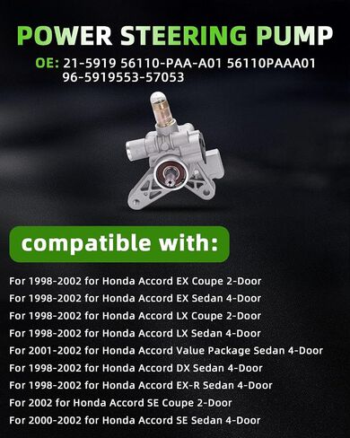 مضخة توجيه الطاقة SCITOO متوافقة مع 98 99 00 01 02 لسيارة Honda for Accord 21-5919 مضخة مساعدة الطاقة in Saudi Arabia