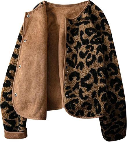 MakeMeChic Women's Y2K Cheetah Print Faux Fur Coat Long Sleeve V Neck Button Down Jackets in Saudi Arabia