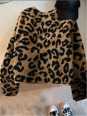MakeMeChic Women's Y2K Cheetah Print Faux Fur Coat Long Sleeve V Neck Button Down Jackets in Saudi Arabia