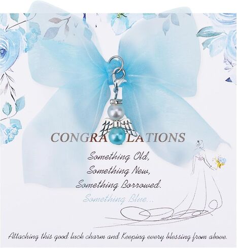Blue Angel Charm, Bride Bouquet Charm with Congratulations Card Wedding Angel for Bride Wedding Memorial in Saudi Arabia