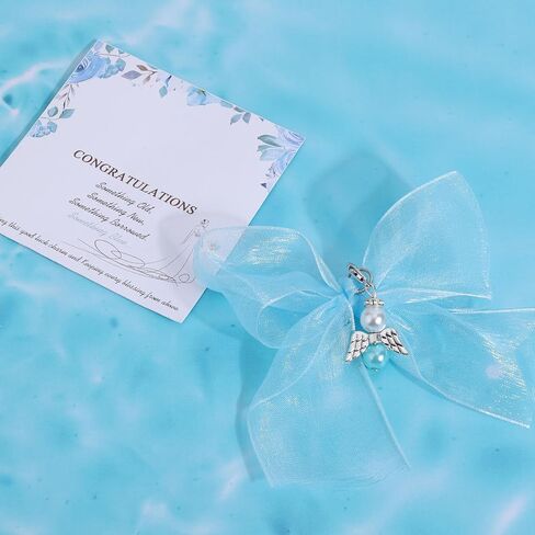 Blue Angel Charm, Bride Bouquet Charm with Congratulations Card Wedding Angel for Bride Wedding Memorial in Saudi Arabia