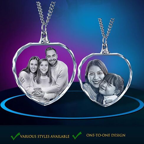 Crystal Photo Custom Necklace Laser Photo Crystal Etching Pendant Customized Any Picture Pendant for Her, Him, Mom, Dad, Wife, Husband,Wedding Gifts in Kuwait