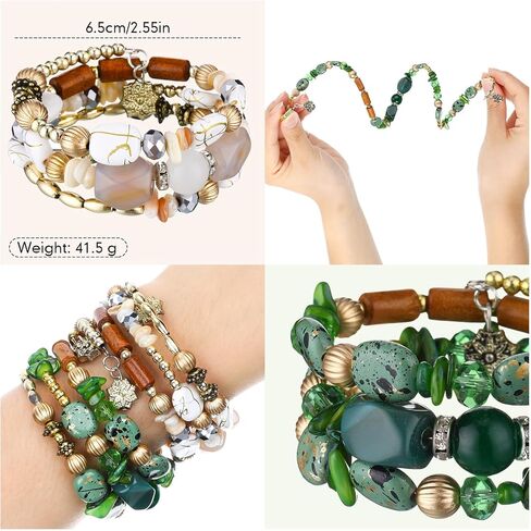 6 Pcs Boho Multilayer Irregular Agate Beads Charm Bracelets Vintage Yoga Turquoise Bangles Boho Jewelry for Women (Fresh Color) (Classic Color) in Saudi Arabia