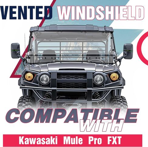3-in-1 Flip Front Windshield متوافق مع Kawasaki Mule Pro Fxt Clear Vatseed Windscreen UTV الملحقات البلاستيكية (PC) in Saudi Arabia