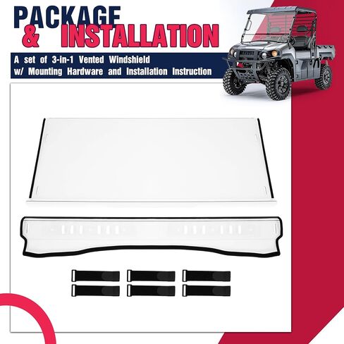 3-in-1 Flip Front Windshield متوافق مع Kawasaki Mule Pro Fxt Clear Vatseed Windscreen UTV الملحقات البلاستيكية (PC) in Saudi Arabia
