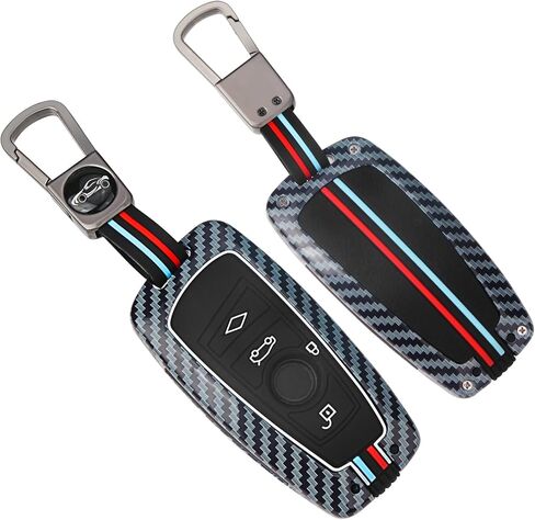 QBUC for BMW Key FOB ، حامي السيليكون الثقيل من سبيكة الزنك مع سلسلة المفاتيح غير المفتاحية ، حافظة السيارة عن بُعد عن BMW 1 3 4 5 6 7 Series x3 X4 M5 M6 GT3 GT5 (Gunmetal-Carbon Fiber) in Kuwait