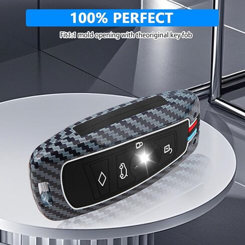 QBUC for BMW Key FOB ، حامي السيليكون الثقيل من سبيكة الزنك مع سلسلة المفاتيح غير المفتاحية ، حافظة السيارة عن بُعد عن BMW 1 3 4 5 6 7 Series x3 X4 M5 M6 GT3 GT5 (Gunmetal-Carbon Fiber) in Kuwait