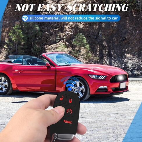لغطاء مفتاح السيارة Dodge ، غطاء مفتاح السيليكون متوافق مع Dodge Dart DaRango Grand Ram Charger Charger Cherokee ، 5 أزرار (A-Black Red) in Kuwait