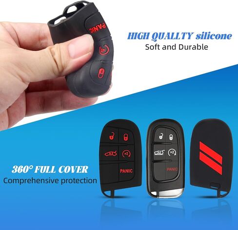 لغطاء مفتاح السيارة Dodge ، غطاء مفتاح السيليكون متوافق مع Dodge Dart DaRango Grand Ram Charger Charger Cherokee ، 5 أزرار (A-Black Red) in Kuwait