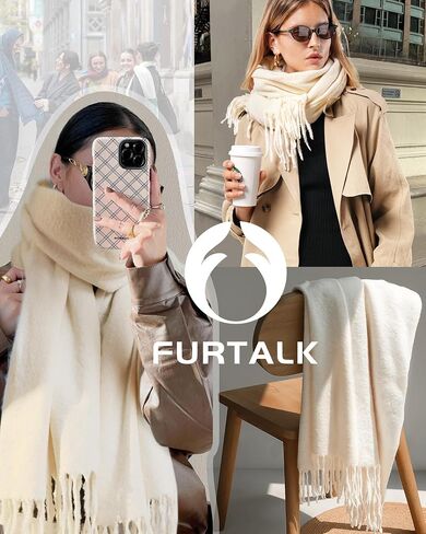 وشاح furtalk للنساء الرجال لينة دافئة الكشمير يشعرون بطانية وشاح الباشمينا شال الشتاء السميكة الأوشحة in Saudi Arabia