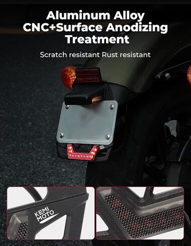 KEMIMOTO Universal Motorcycle Tail Light with Brake Light 12V Stable Dustproof Motorcycle License Plate Indicator Light Waterproof, Black in Saudi Arabia