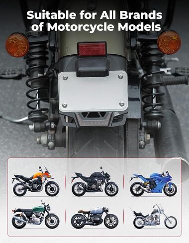KEMIMOTO Universal Motorcycle Tail Light with Brake Light 12V Stable Dustproof Motorcycle License Plate Indicator Light Waterproof, Black in Saudi Arabia